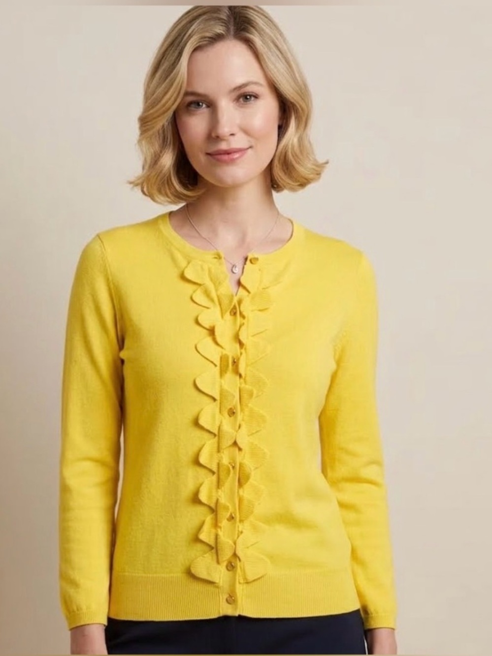 sparrow Yellow Ruffle-Trim Button Cardigan - Picture 2 of 7